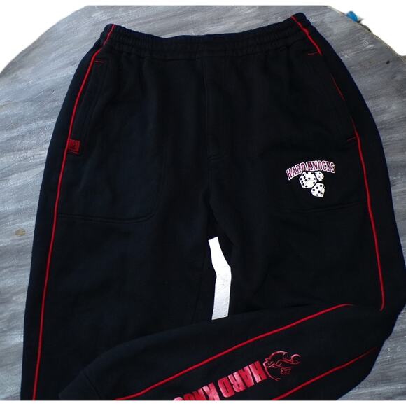 Vtg Y2k School of Hard Knocks Joggers Sweatpants XL Black red Baggy Dice Hip-Hop - Picture 2 of 14